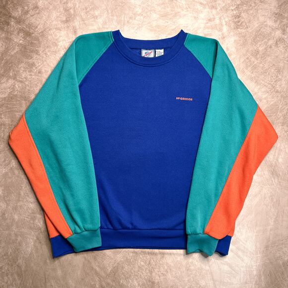 Vintage 90s McGregor Color Block Crewneck Sweatshirt Multicolor Sporty Retro - Picture 1 of 6